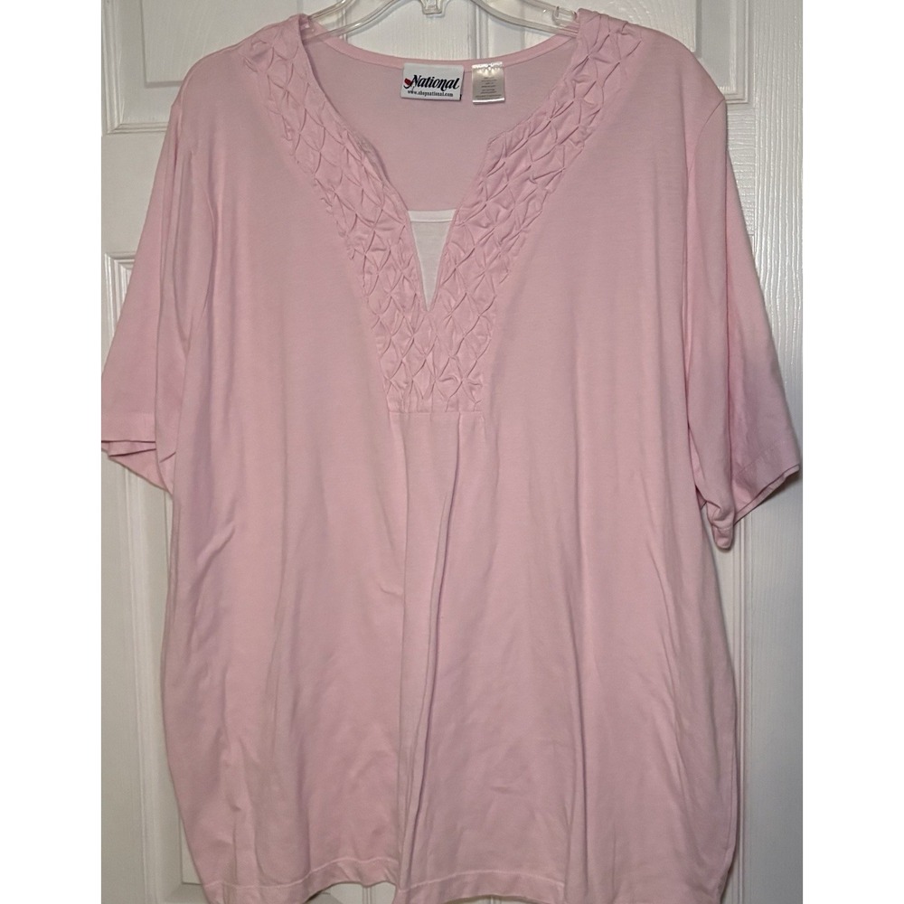 National Pink Top Short Sleeve Lace V-Neck Women's Size 3XL
